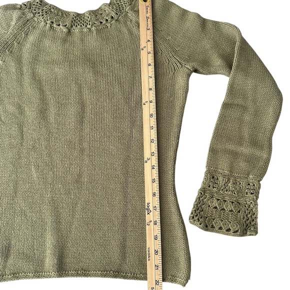 Liz Claiborne Green Crochet Knit Sweater Size Small Cottagecore Preppy Stylish - Picture 6 of 9